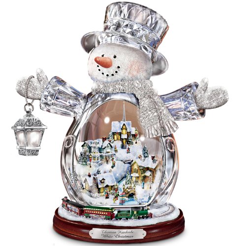 Thomas Kinkade Crystal Snowman With Village, Moving Train