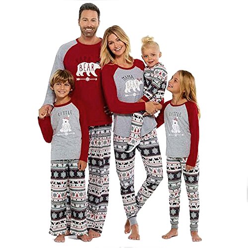 Family Pajamas Mama/Little/Papa Bear Top & Fair Isle Bottoms