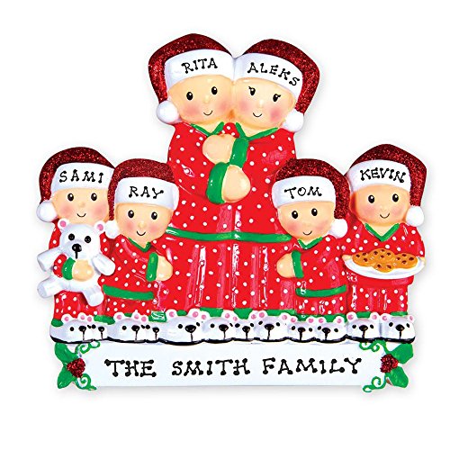 Personalized Christmas Ornament Pajama Family Couple (Family of 6)