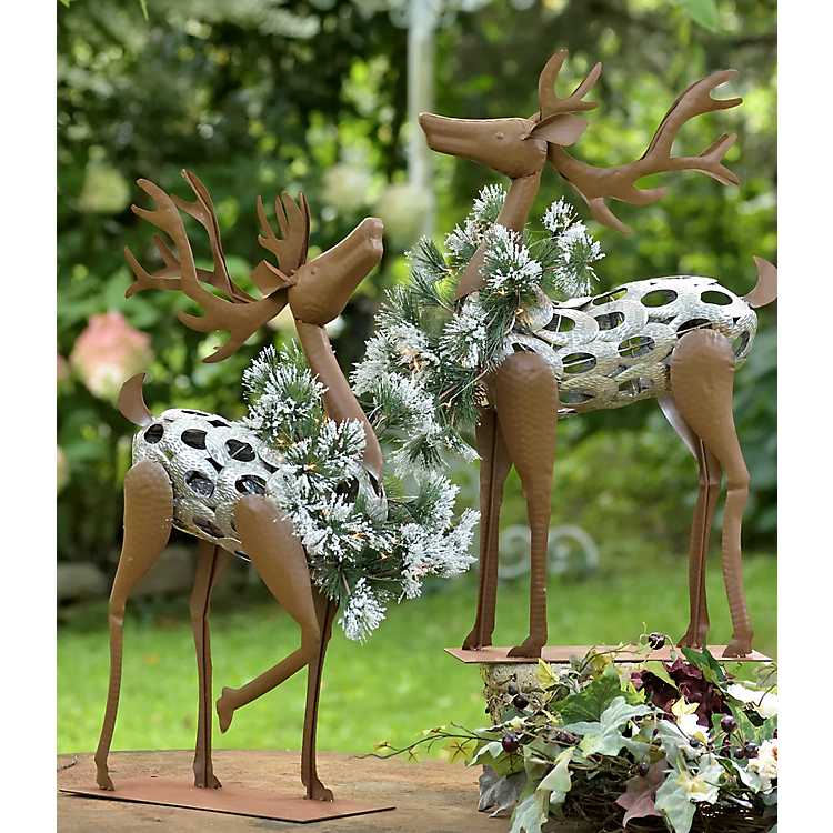 Christmas Reindeer with LED Wreath, Set of 2