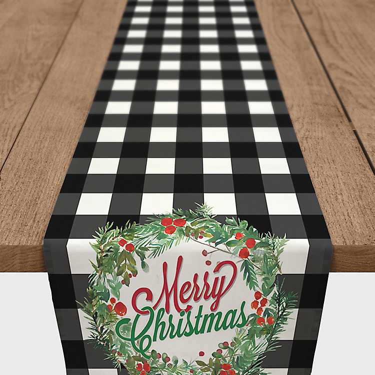 Merry Christmas Black Buffalo Check Table Runner