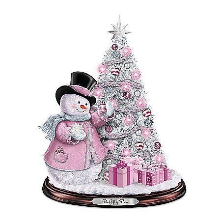 Breast Cancer Awareness Snowman And Pre-Lit Christmas Tree