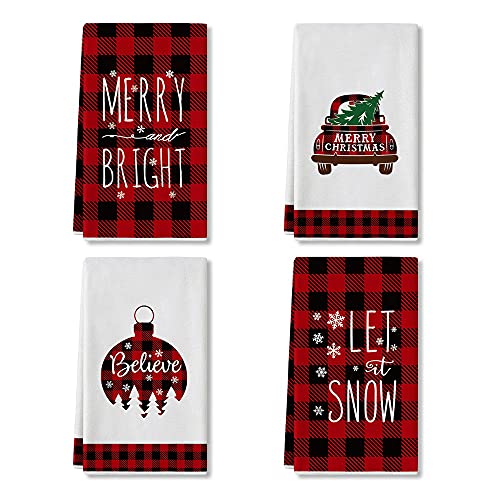 MUENINELE Dish Cloths Kitchen Towels, Christmas Snowflake Buffalo Check Red  Black Plaid Winter Dishcloths Soft Reusable Cleaning Cloths Absorbent Dish  Towels for Household Cleaning, 3 Pack, 18x28