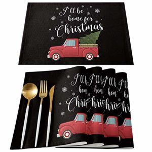 I'll be Home for Christmas Red Truck Black Placemats Set of 6