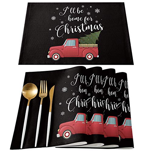 I’ll be Home for Christmas Red Truck Black Placemats Set of 6