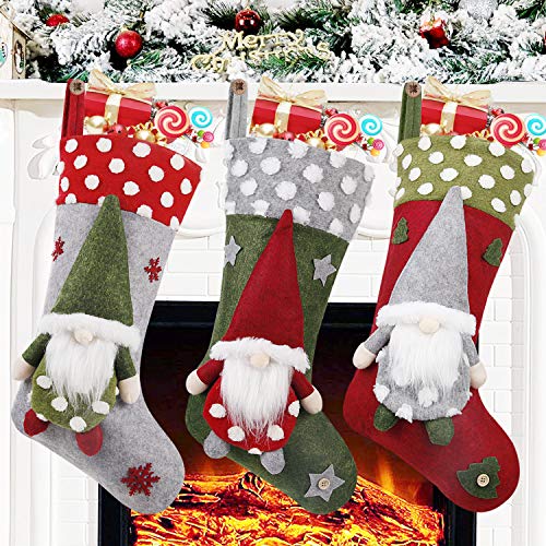 Christmas Stocking 3 Pack, 19 Inch 3D Gnomes
