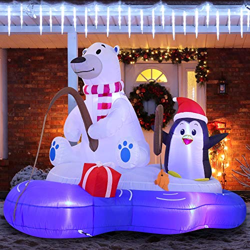 Joiedomi Christmas Inflatable Polar Bear Fishing with Penguin