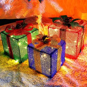 Set of 3 Christmas Lighted Pop Up Gift Boxes