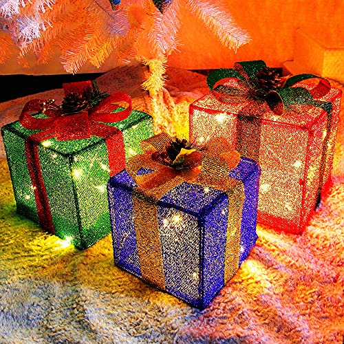 Set of 3 Christmas Lighted Pop Up Gift Boxes