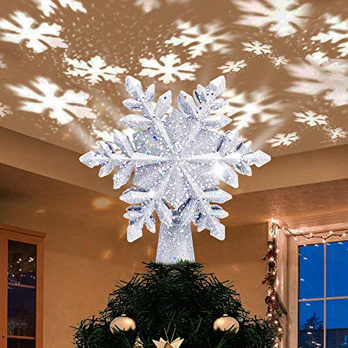 Yostyle Christmas Tree Topper Lighted with White Snowflake Projector