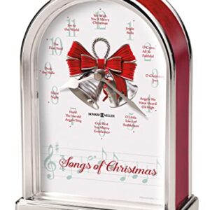 Howard Miller Songs of Christmas Table Clock 645-820 – Silver Finished Arch, Red Marble Tone Sides, Decorative Silver Bells, Holiday Carol - Chimes, Quartz Movement