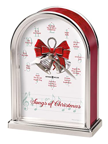 Howard Miller Songs of Christmas Table Clock 645-820 – Silver Finished Arch, Red Marble Tone Sides, Decorative Silver Bells, Holiday Carol - Chimes, Quartz Movement